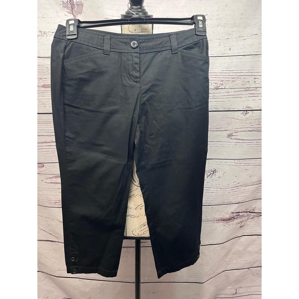 Loft 0P Black Button Hem Crop Pants With Pockets For Women